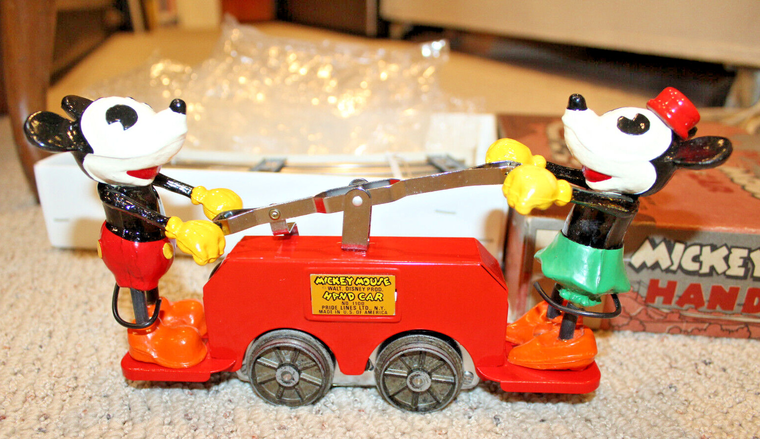 Pride Lines #1100 Mickey Mouse & Minnie Red Handcar Boxed w/ Track