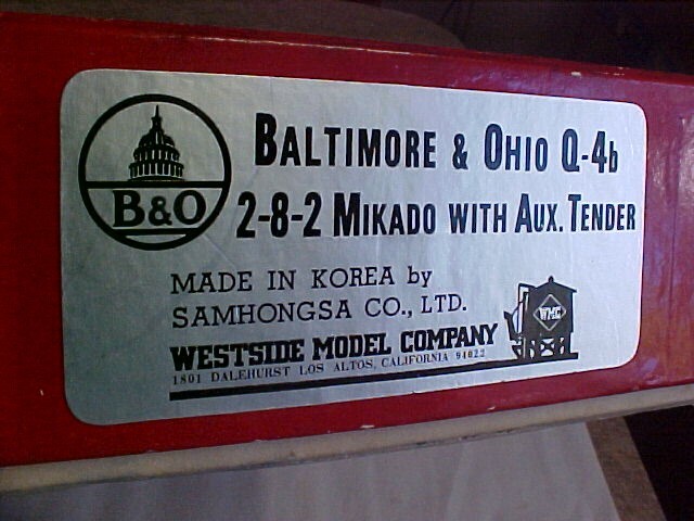 Westside Models HO scale brass 2-8-2 B&O Locomotive with aux. tender in OB