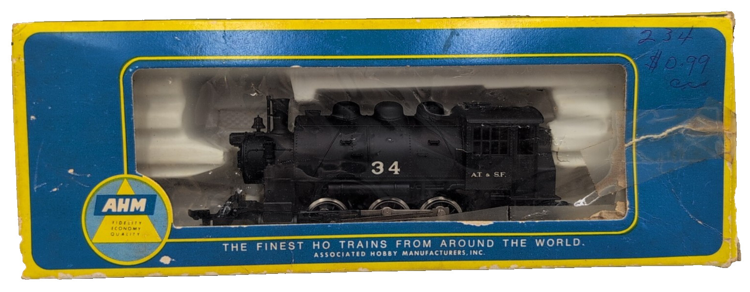 AHM HO Scale Santa Fe #34 Saddle Tank Black Steam Locomotive AT & SF Austria