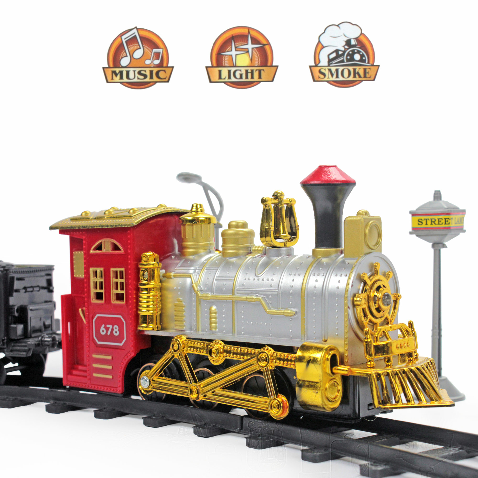 Toy Train Rail King Realistic Locomotive for Children Kids Smoke Sound