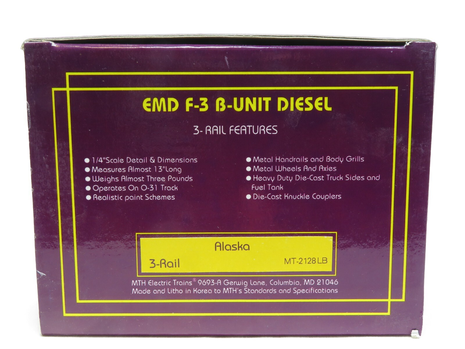 MTH MT-2128LB Alaska EMD F-3 B-Unit Diesel NIB