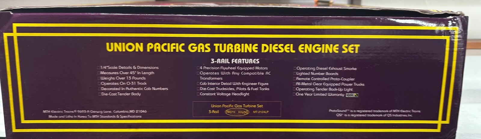 MTH MT 2124LP Union Pacific Gas Turbine Engine Set O 3 Rail LN