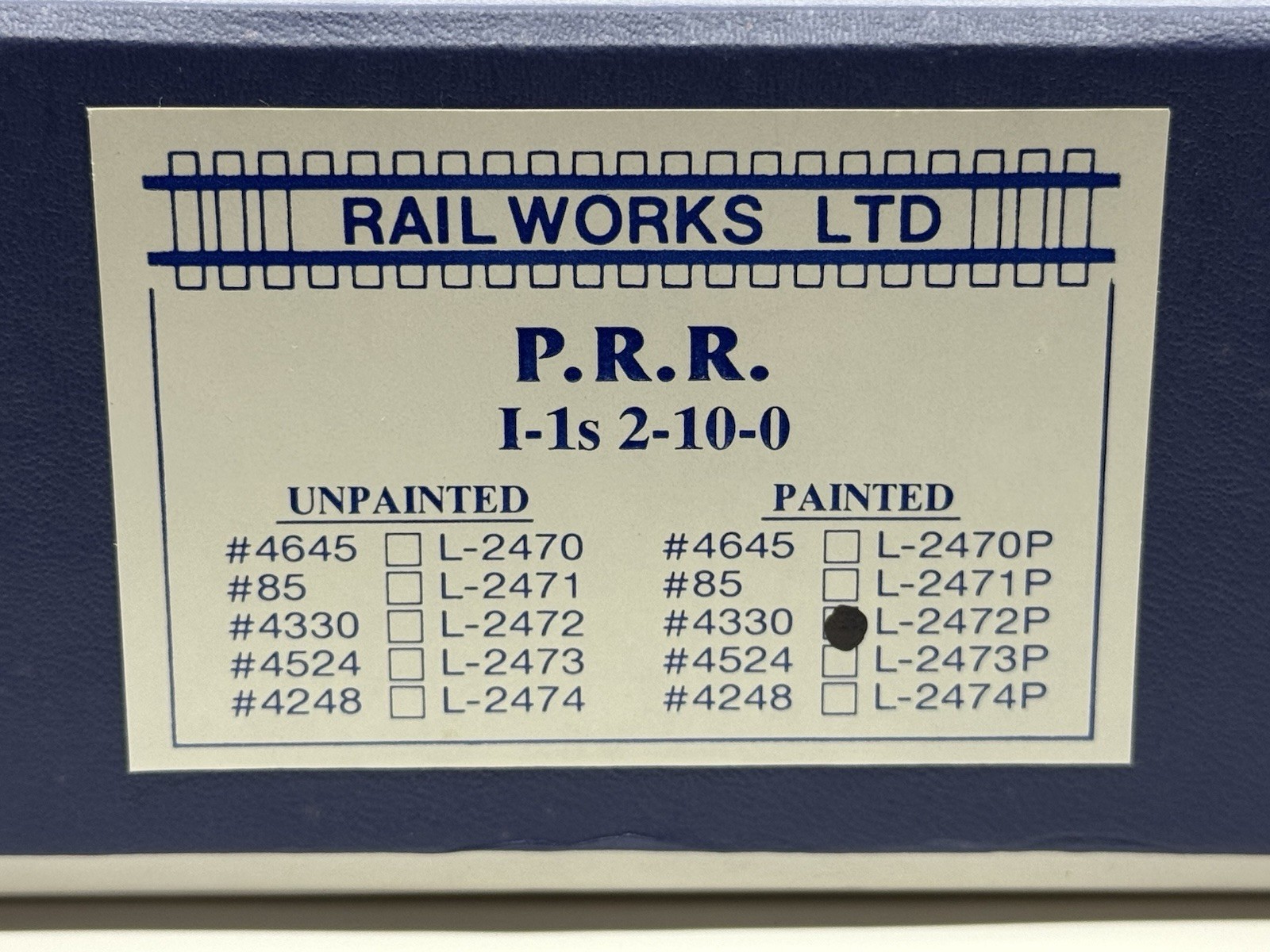 HO Railworks LTD L-2472P Pennsylvania I-1s 2-10-0 Steam Locomotive PRR #4330
