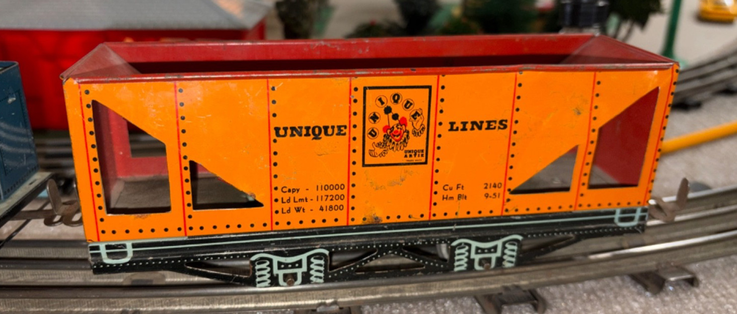 o gauge model trains, Unique Arts, Loco with Tenders and Gondola, 1950’s