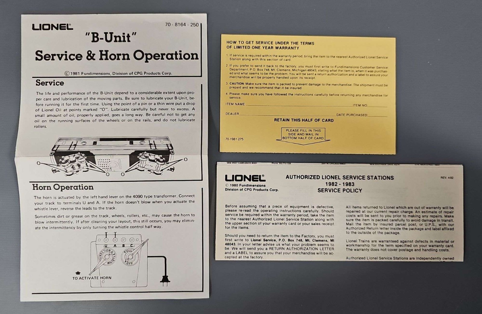 Lionel O 6-8371 New York Central F3 B Unit Electronic Horn Original Box Non/pwd