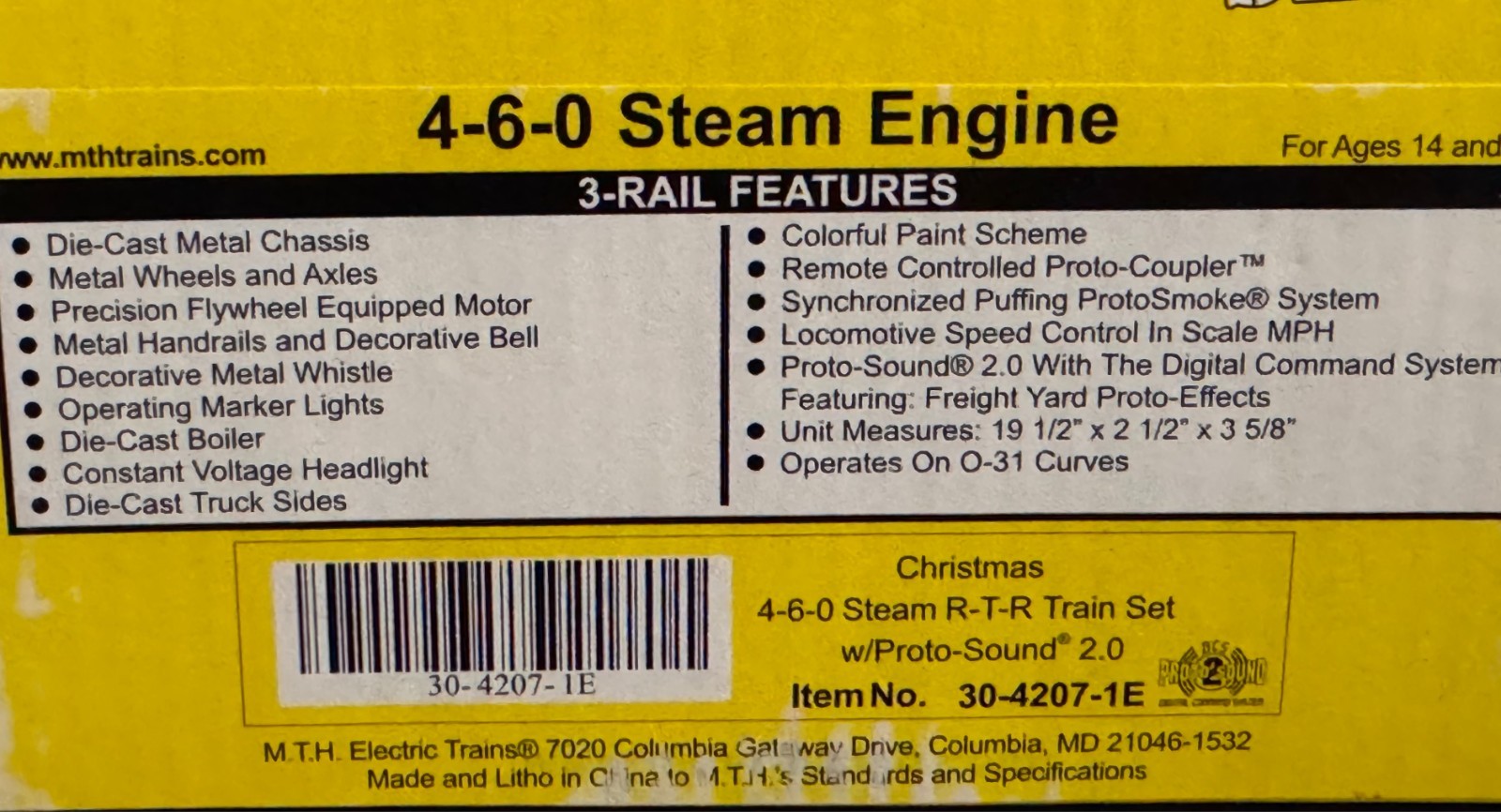 M.T.H. RailKing 4-6-0 Steam Engine &Tender Christmas Express O Gauge #30-4207-1E