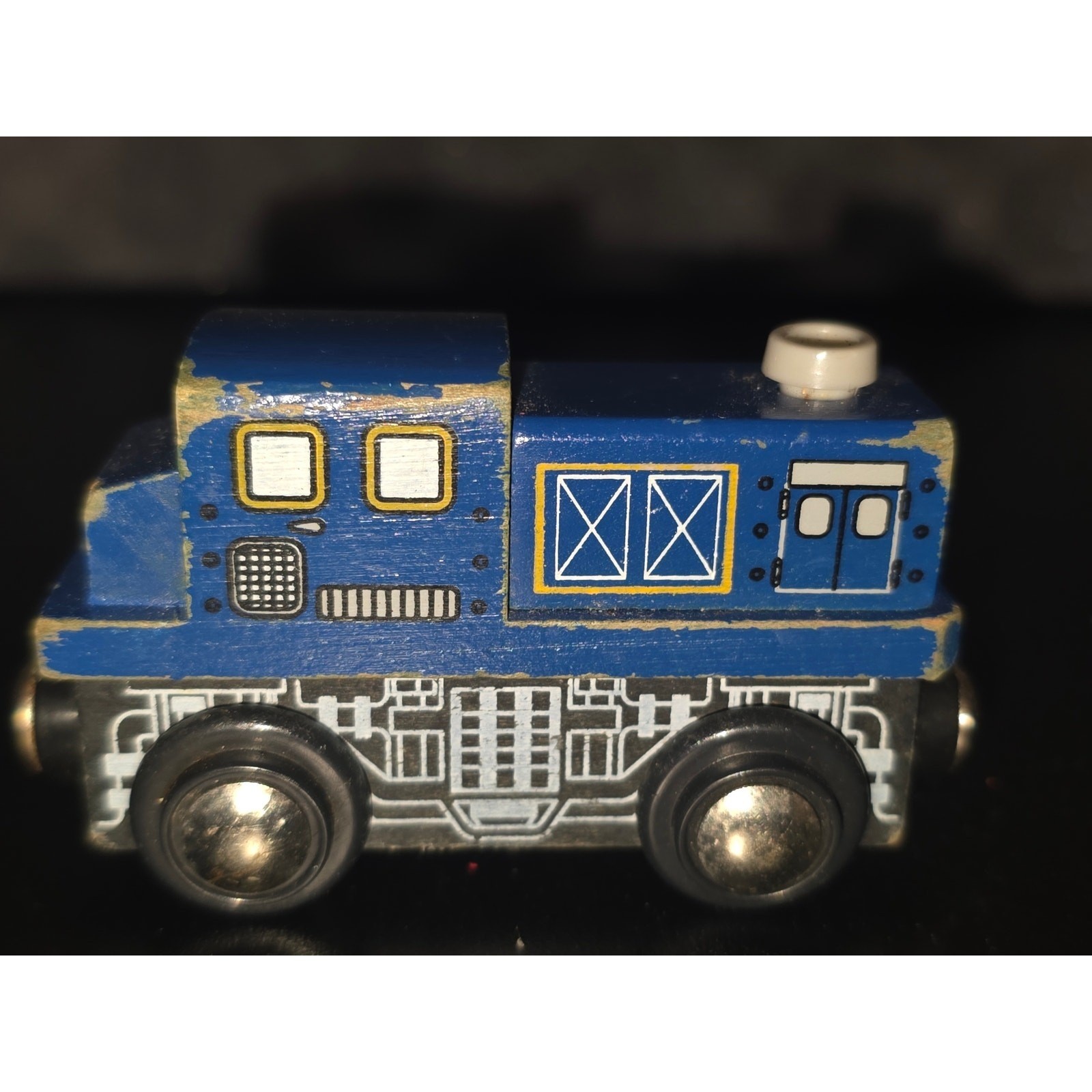 Blue Wooden Diesel Switcher Locomotive Magnetic Train Engine Toy