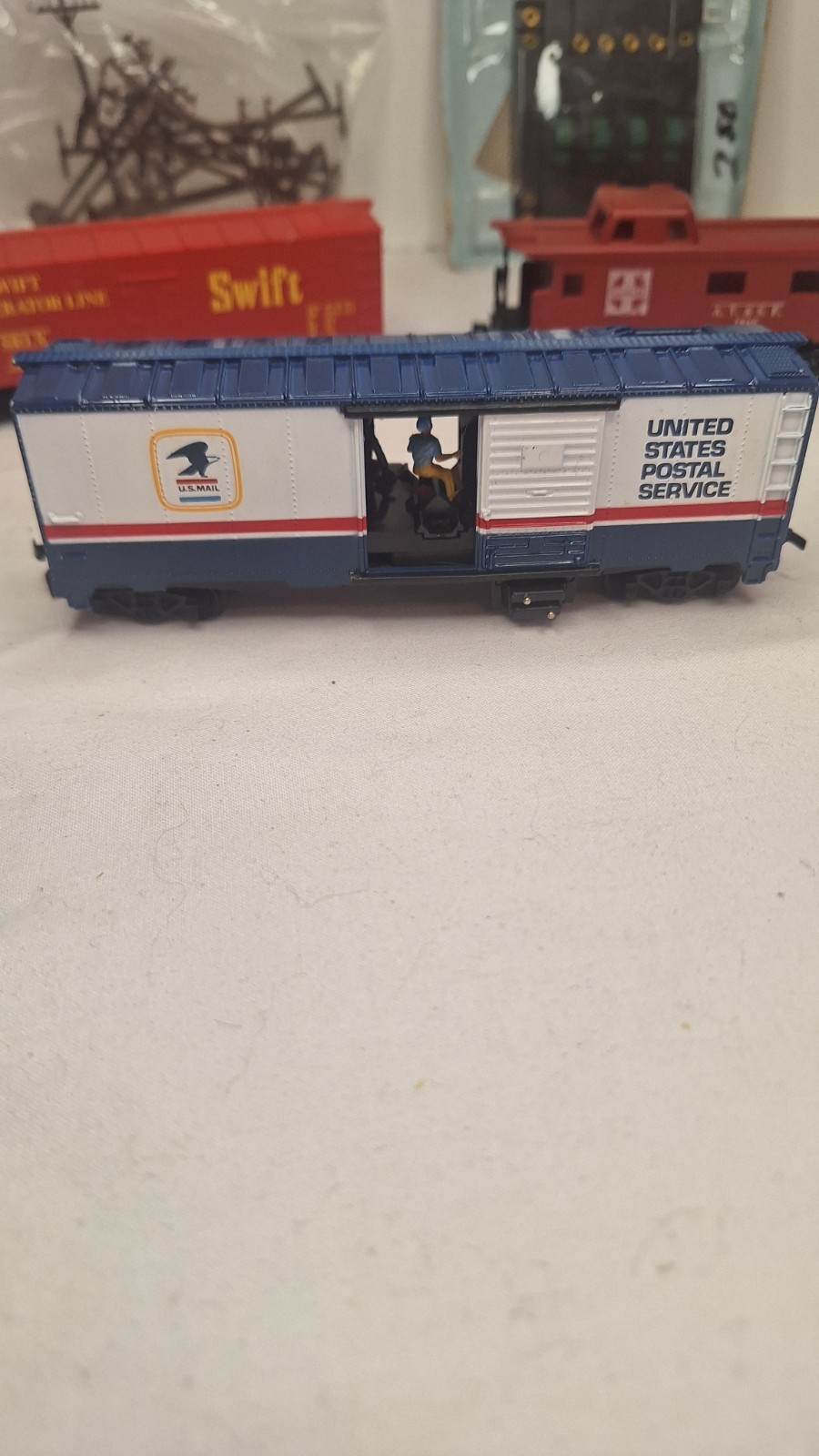 Toy Train Lot USPS Car Swift Car And Santa Fe Car Atlas Selectors And Line Poles