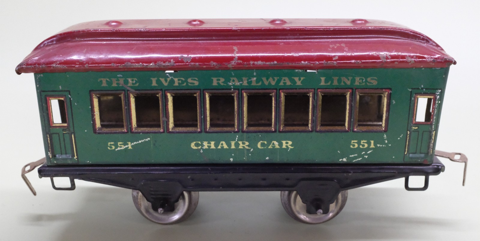 Ives Prewar O Gauge 3258 Loco, 551 Coach, & 552 Parlor Car. Tested Runs Good