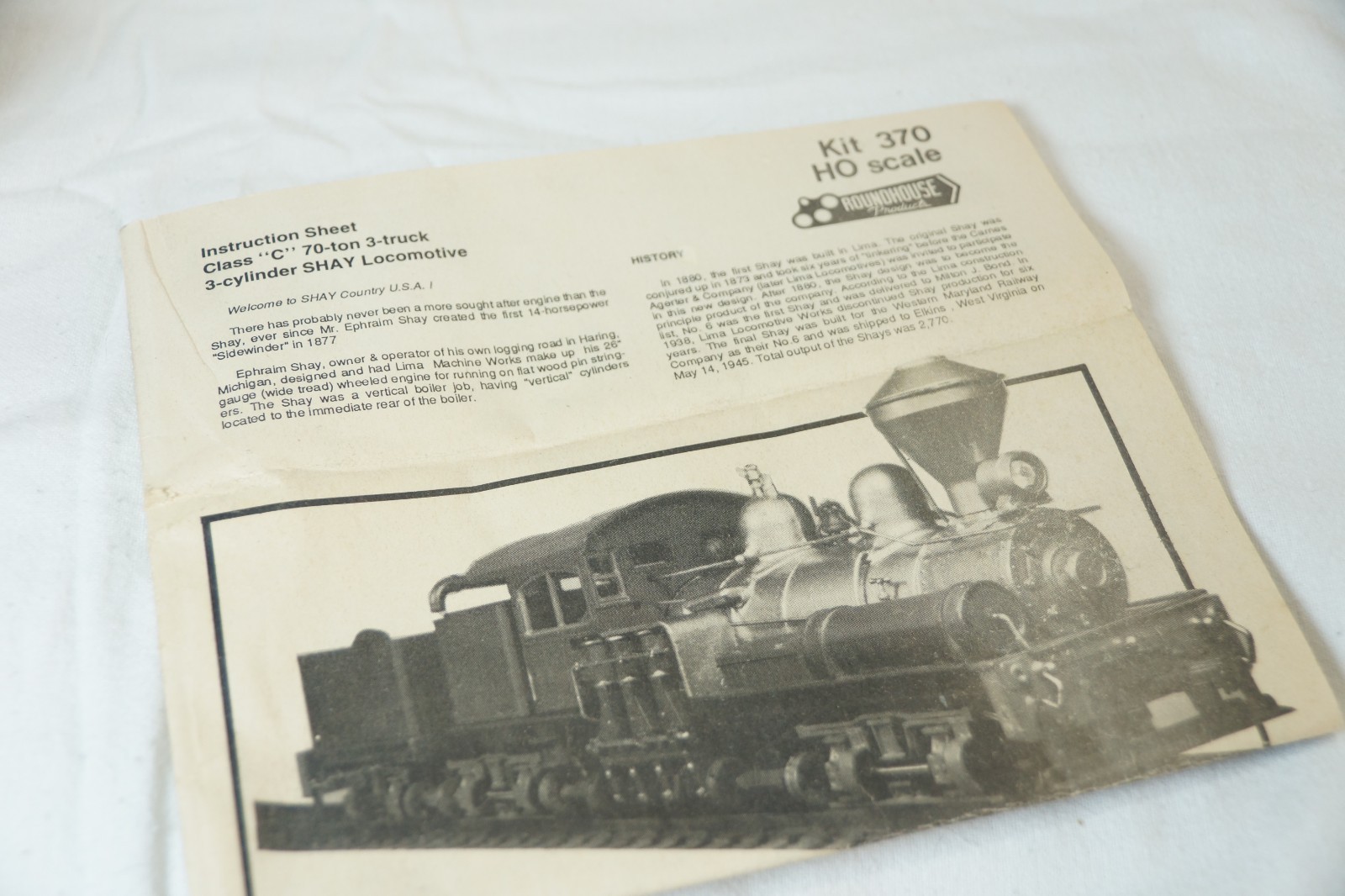 Vtg RoundHouse HO Train Model 3 Truck SHAY #373 Little River Lumber Co Can Motor