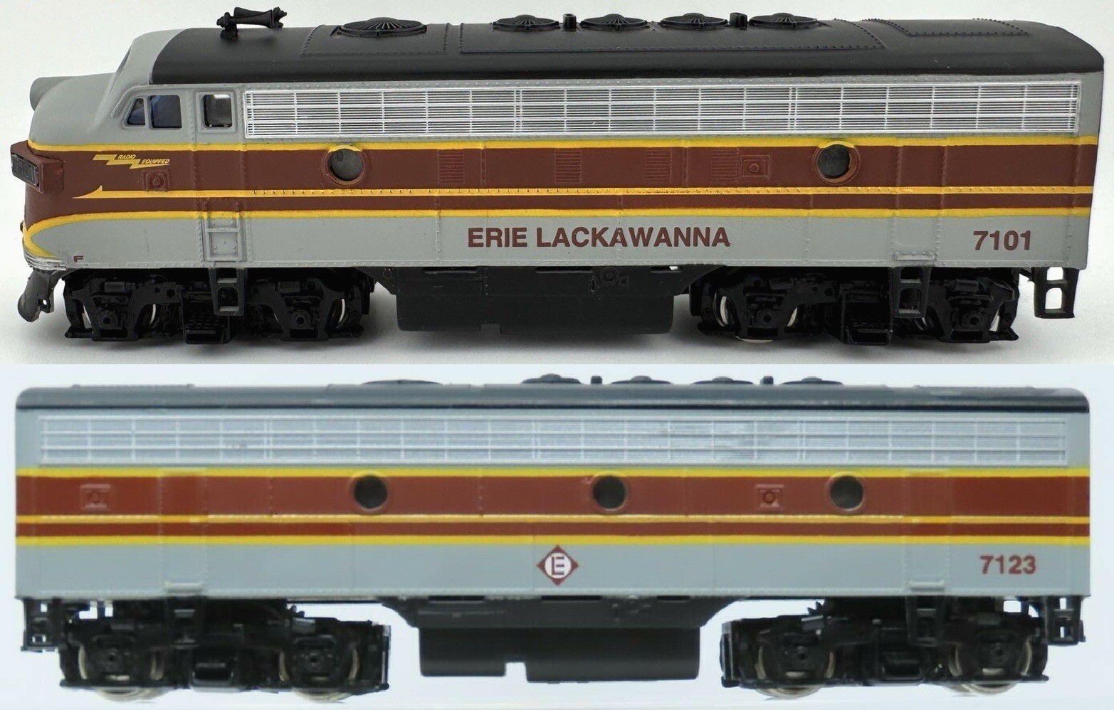 HO EMD F7A/F7B Set (Both Pwd) EL Erie Lackawanna DC #7101/7123 NIB NOS #11238/41
