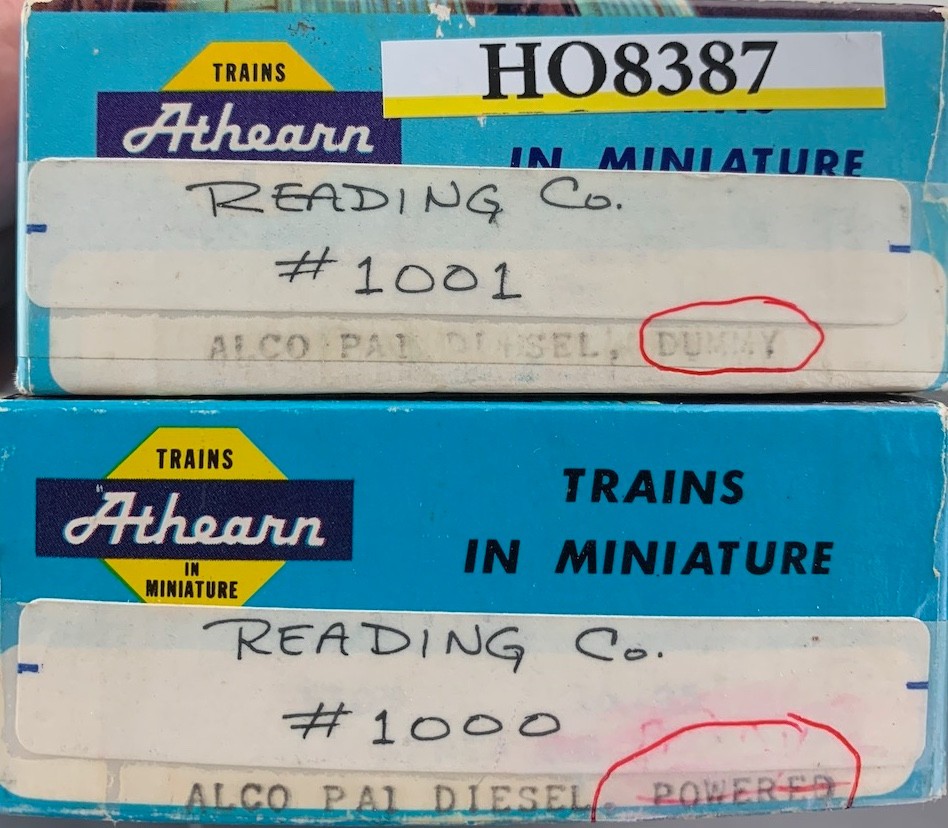 HO Athearn Pair PA1/PA1 Locomotives Reading #1001 & #1000 PWR/DMY HO8387