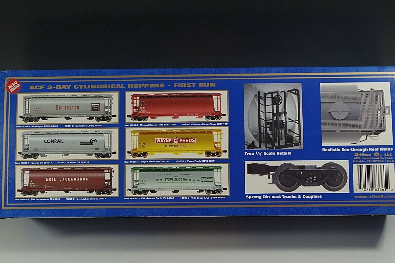 ATLAS ACF 3-BAY CYLINDRICAL HOPPER WABASH #6336-1 0 SCALE NIB TRUE 1/4″ SCALE