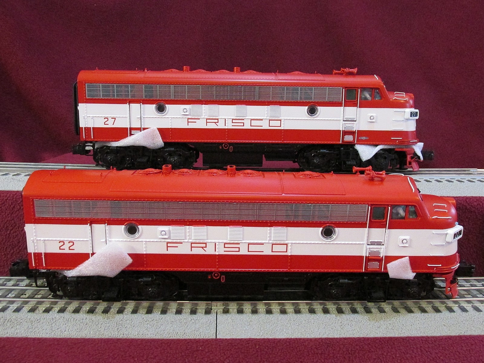 MTH SET 20-21805-1 & 20-21806-4 FRISCO F-7 AA POWERED PS3 & NON POWERED HI-RAIL