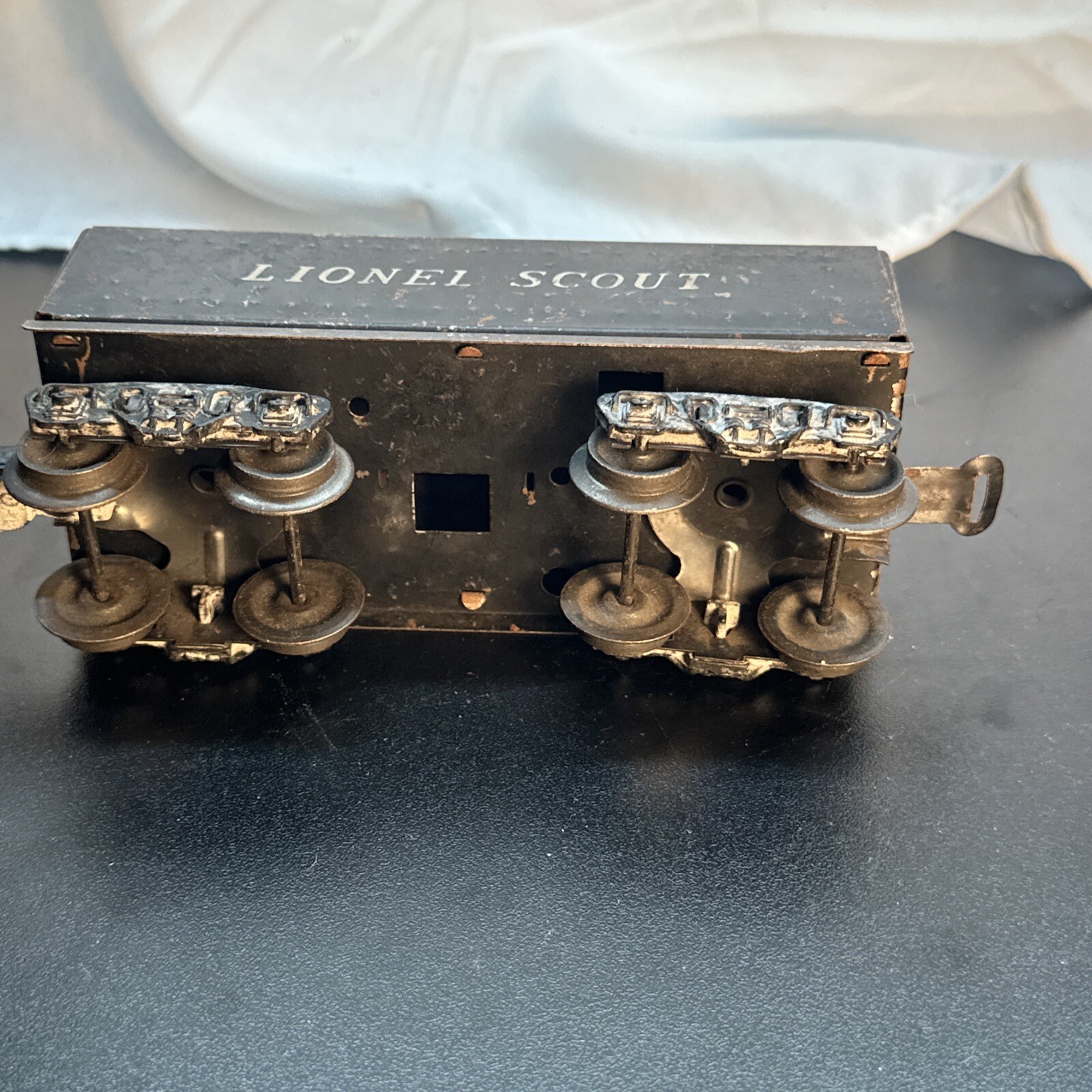 Vintage Lionel Locomotive 1120 2-4-2 W/ Tin Lionel Scout Tender Black train
