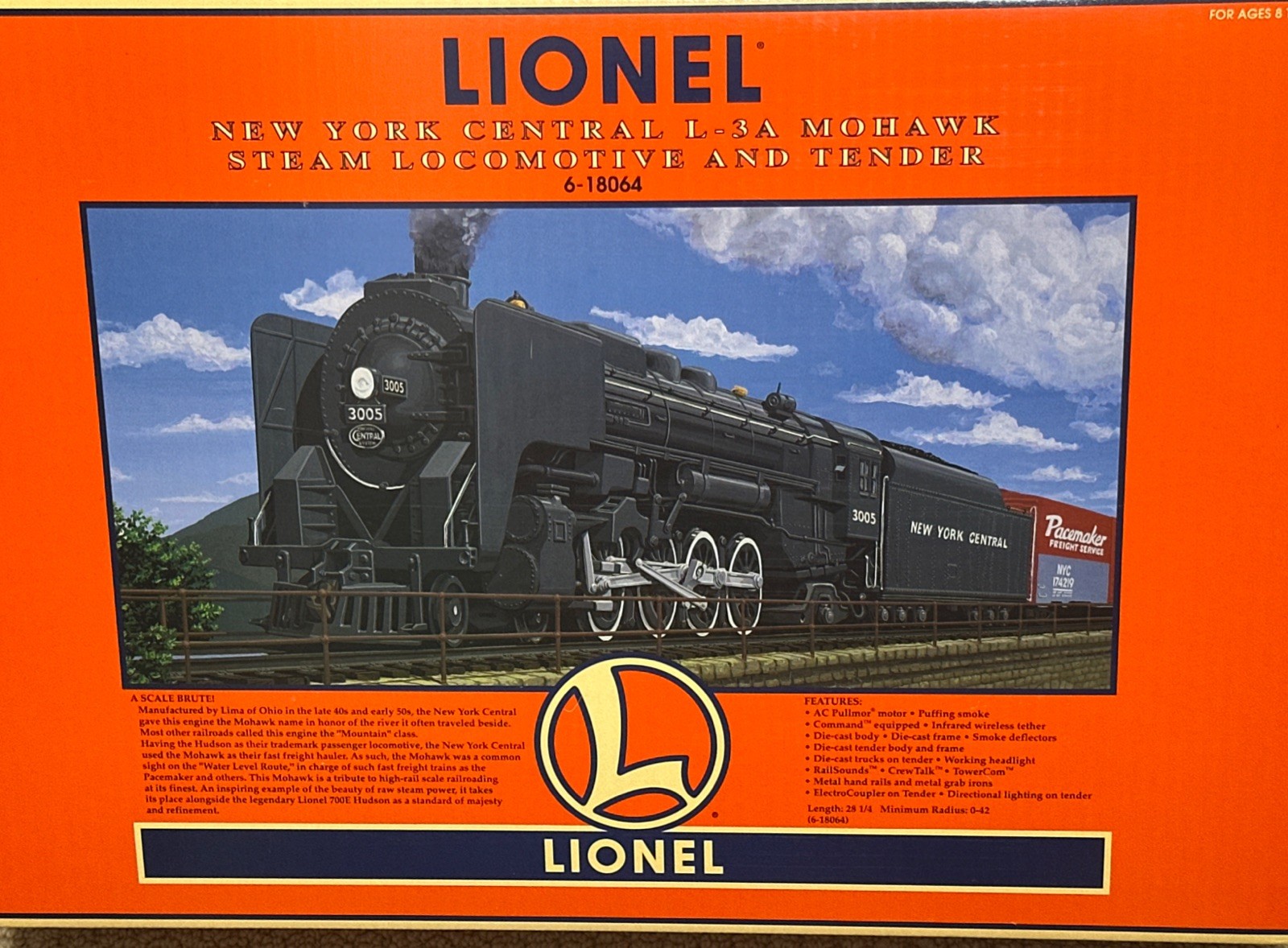 Lionel 6-18064 New York Central L-3A Mohawk Steam Locomotive Tender O-Gauge TMCC