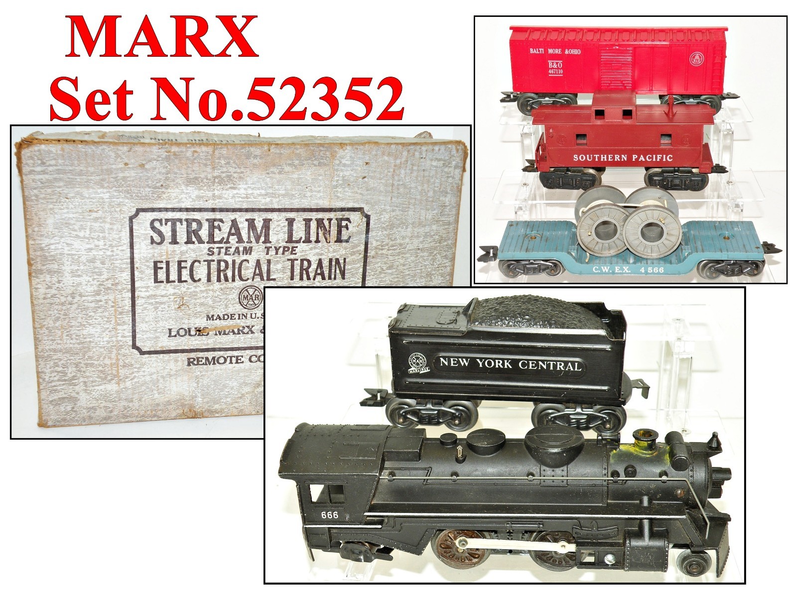 Marx 52352 Steam Locomotive Freight Set w/666 & 3-Cars in Box 1950s