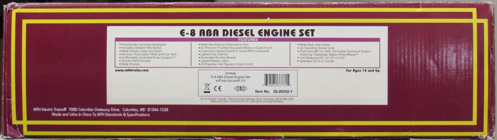 MTH Premier 20-20352-1 Amtrak E8 A-B-A Diesel Engine Set w/PS3 O-Gauge LNIB