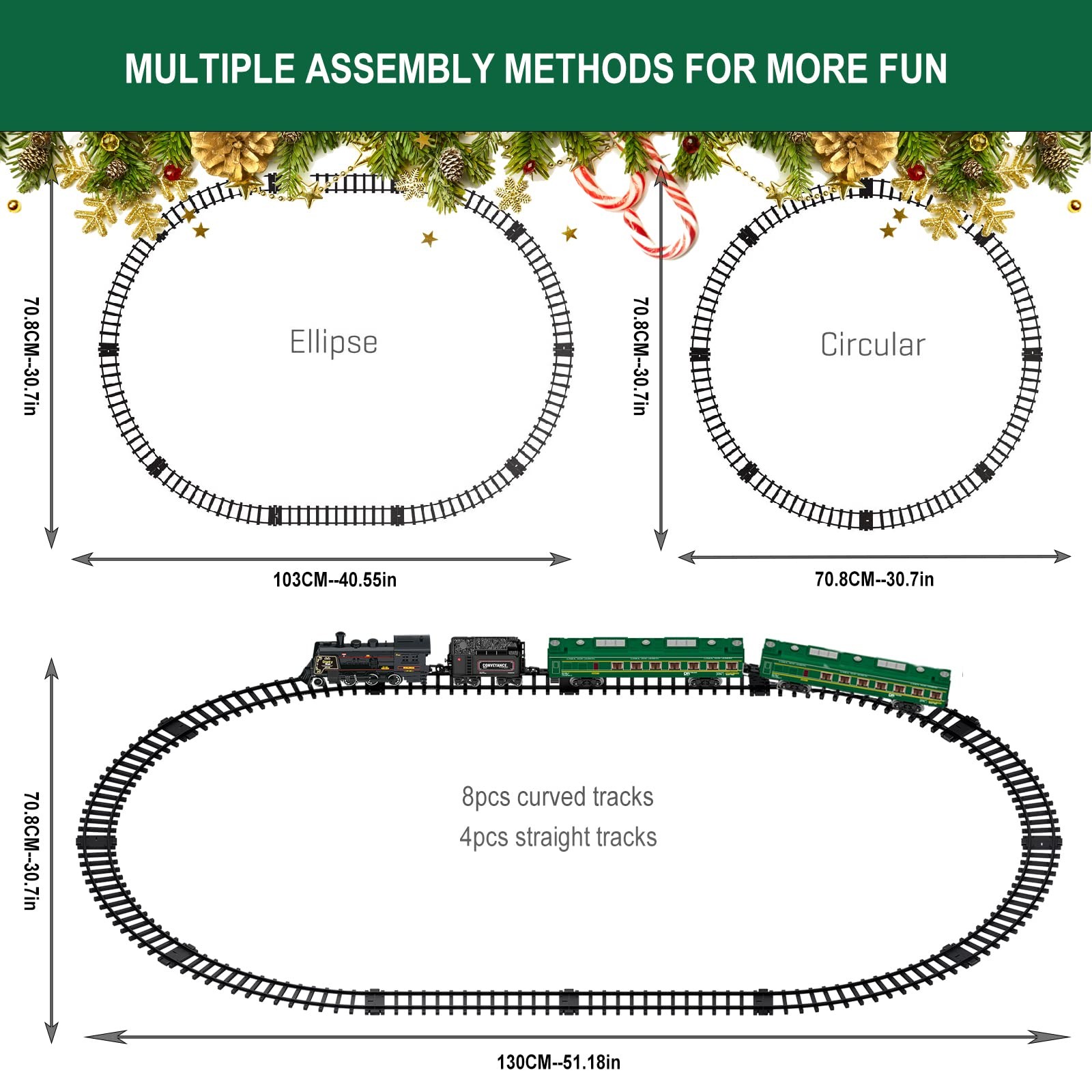 Electric Train Sets for 51.2″ X 30.7″, Green Rechargeable Set