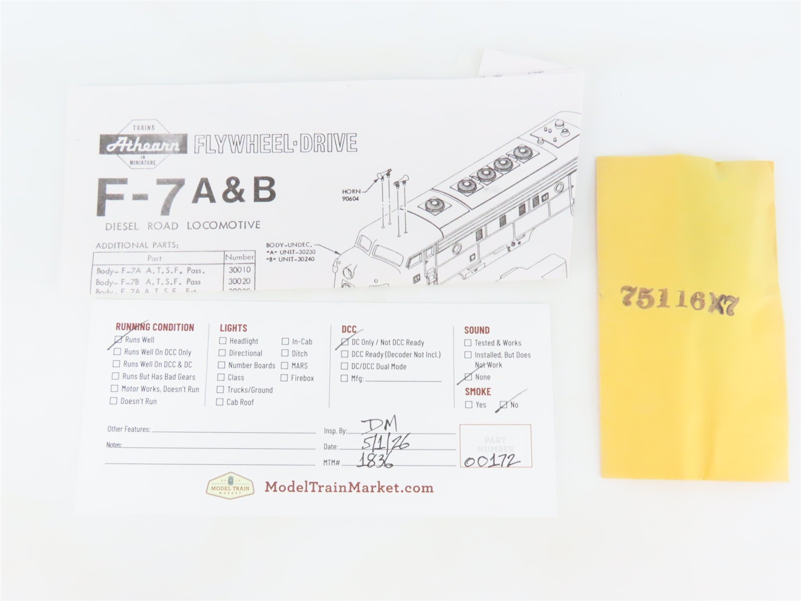 HO Scale Athearn 3212 BN Burlington Northern EMD F7B Diesel Locomotive #9735