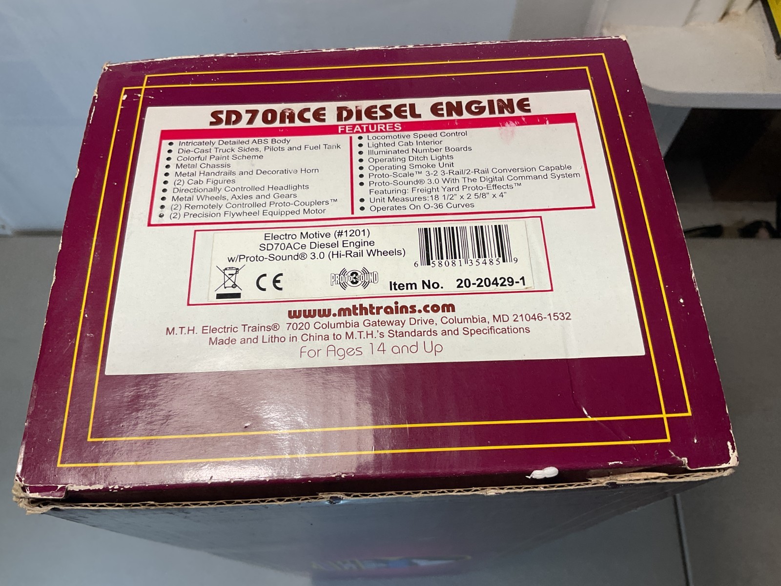 MTH O Electro Motive SD70ACe Protosound 3.0 Diesel