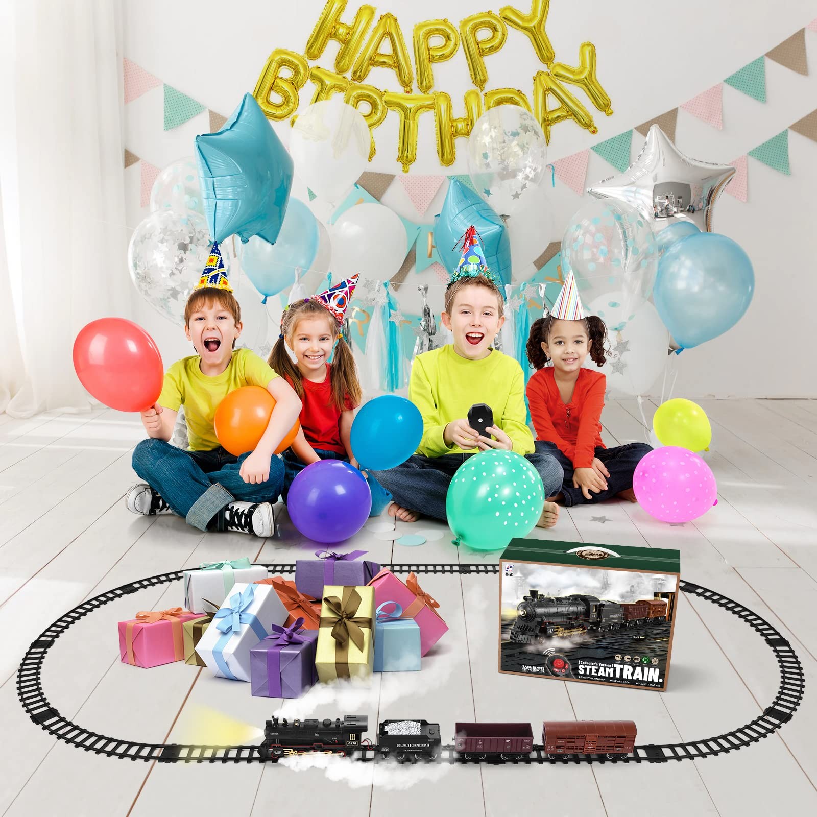 JONEALA Train Set with Remote Control,Electric Track Large, Black