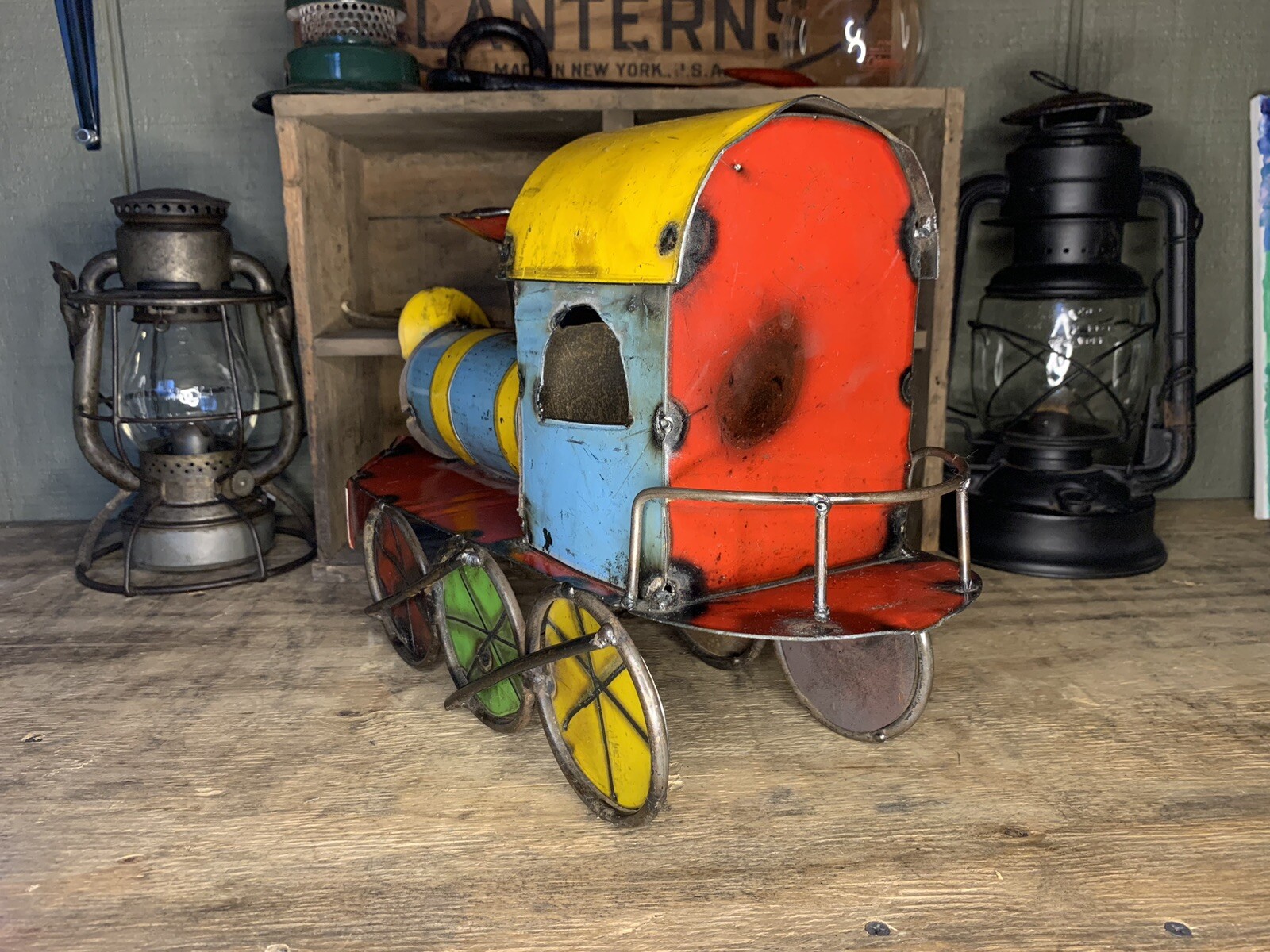 Vintage Railroad Train Art-Hand Made Engine Using Colorful Welded Steel