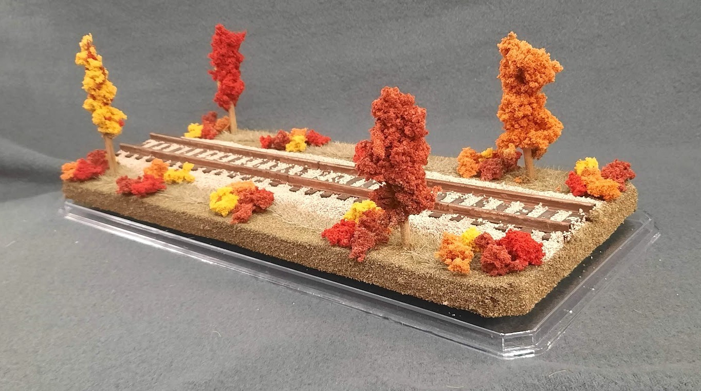 S SCALE 13″ SINGLE TRACK DISPLAY CASE- “FALL FOILAGE SCENE”-FOR ANY S TRAINS