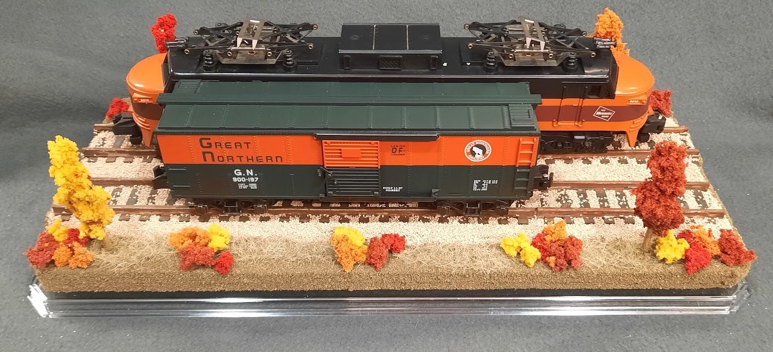S SCALE 16″ DOUBLE TRACK DISPLAY CASE- “FALL FOILAGE SCENE”-FOR ANY S TRAINS