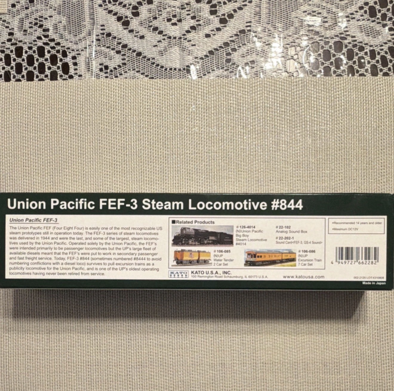 KATO Union Pacific FEF-3 #844 N Scale 4-8-4 Steam Locomotive w/ Light DCC