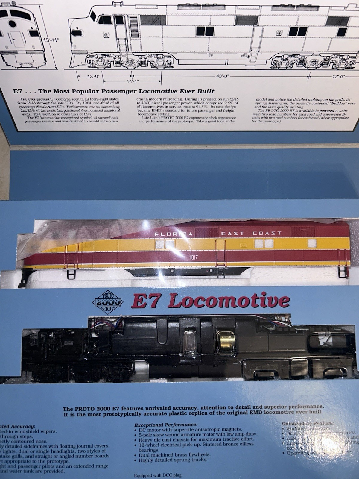 HO Scale PROTO 2000 E7 Florida East Coast #1017 Locomotive