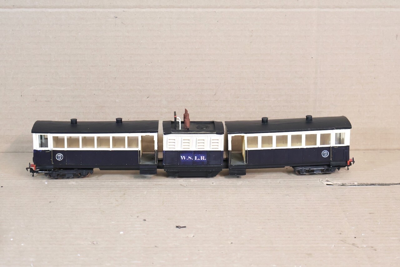 KIT SCRATCH BUILT O-16.5 WSLR DIESEL DMU LOCOMOTIVE & COACH SET ol