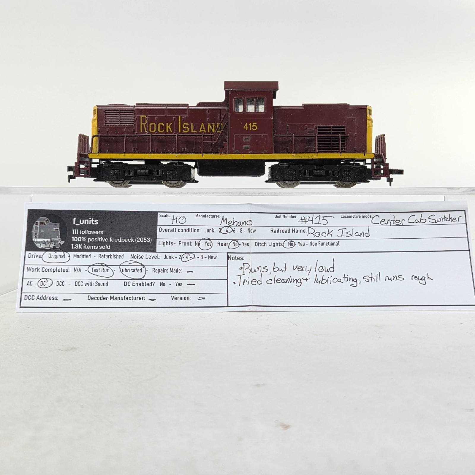 HO Scale Mehano Rock Island #415 Center Cab Switcher
