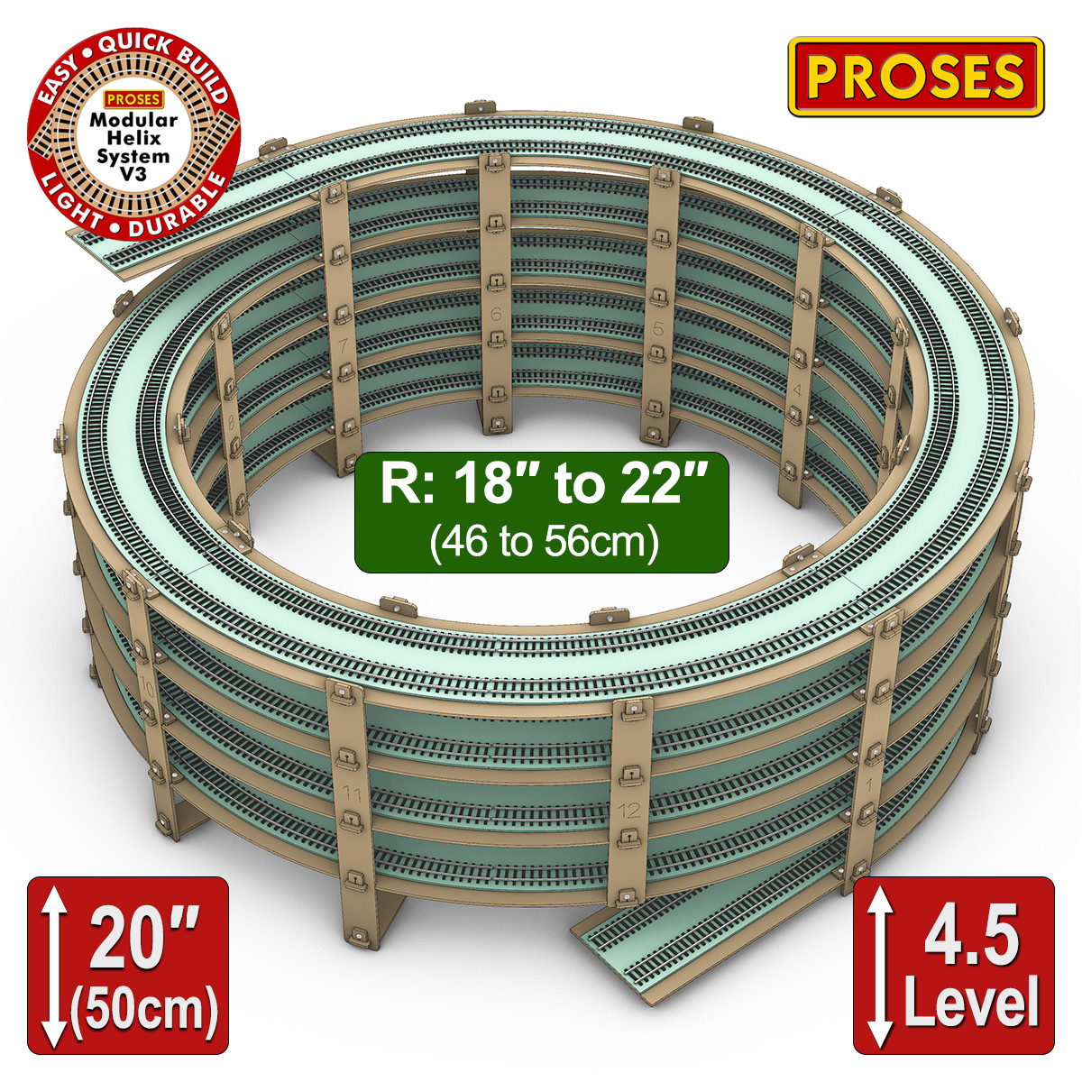 Special Promo Price 4.5 Level, R: 18″-22″ HO Helix for Atlas, Bachmann and More