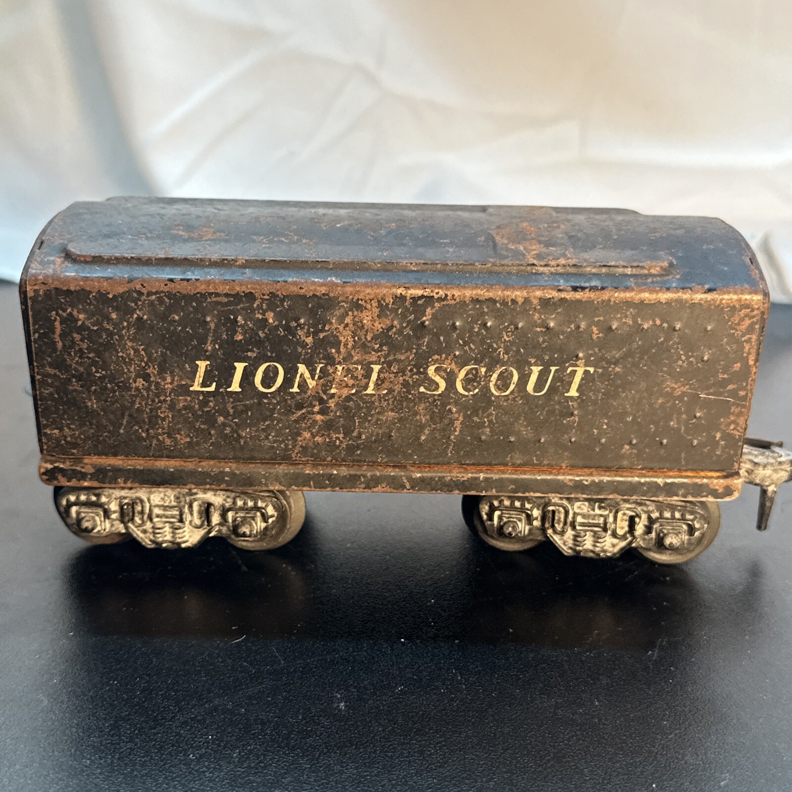 Vintage Lionel Locomotive 1120 2-4-2 W/ Tin Lionel Scout Tender Black train
