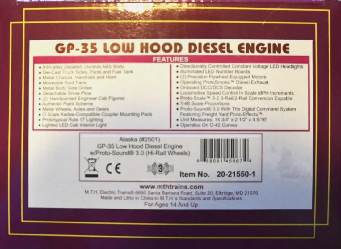 MTH PREMIER ALASKA RAILROAD GP-35 DIESEL ENGINE PROTOSOUND 3! 20-21550-1 O SCALE