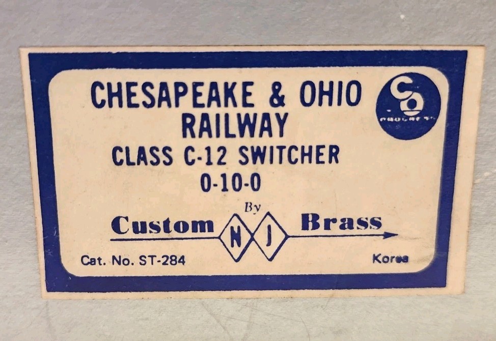 NJ Custom Brass HO Scale Class C-12 Switcher 0-10-0 Chesapeake & Ohio