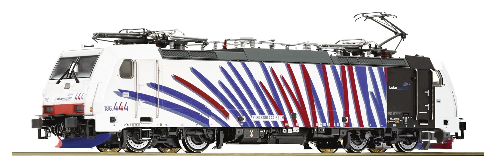 Roco 7500074 186 444-6, Red/Blue Zebra Livery On White Background Lokomotion.