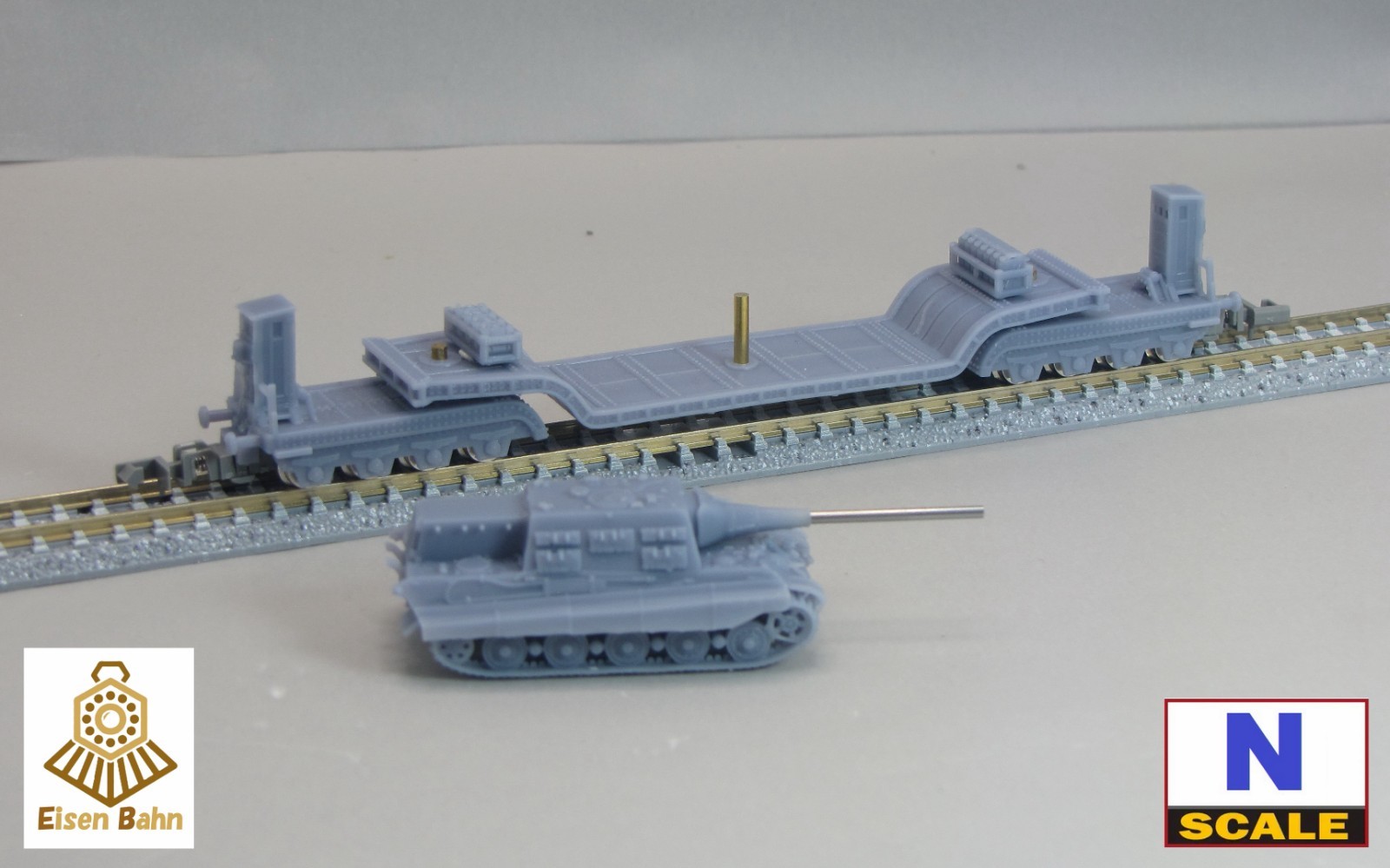 1/160 (N-scale) WWII German Jagdtiger 128mm PAK/L66 on flat wagon resin kit