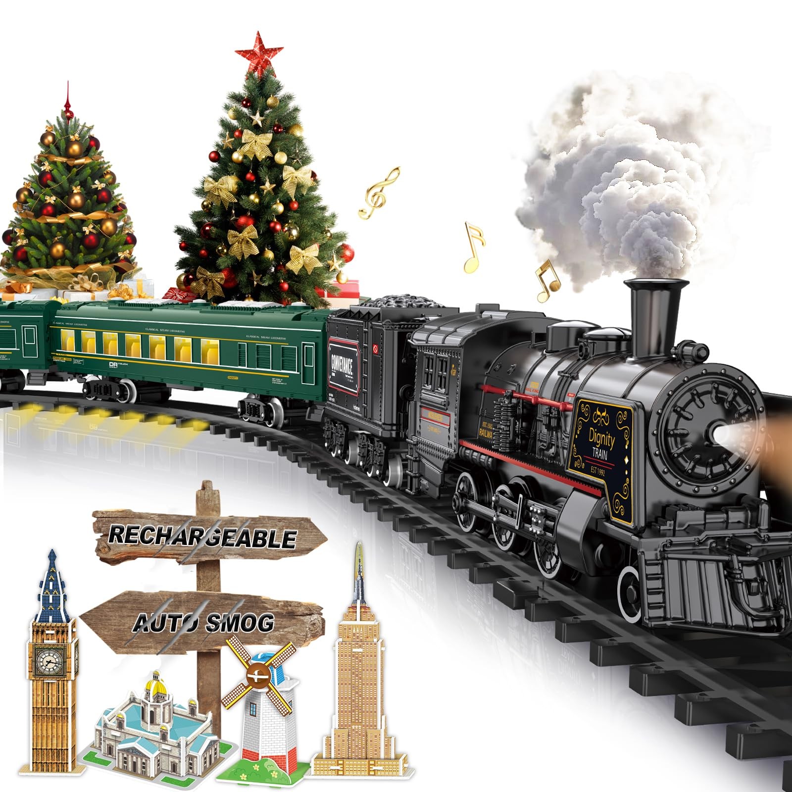 Electric Train Sets for 51.2″ X 30.7″, Green Rechargeable Set