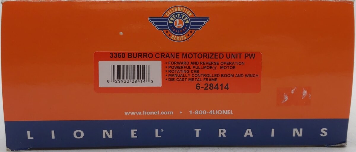 Lionel 6-28414 O Gauge 3360 Burro Crane Motorized Unit PWC LN/Box
