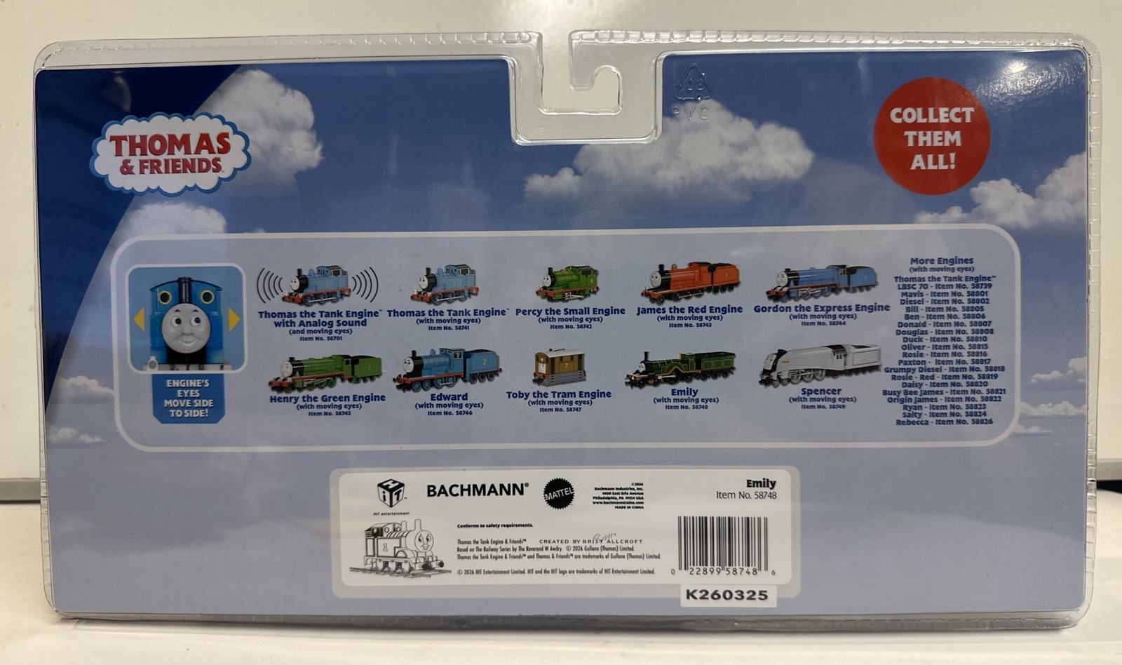 Bachmann HO Scale Thomas & Friends Emily Engine & Tender W/ Moving Eyes #58748
