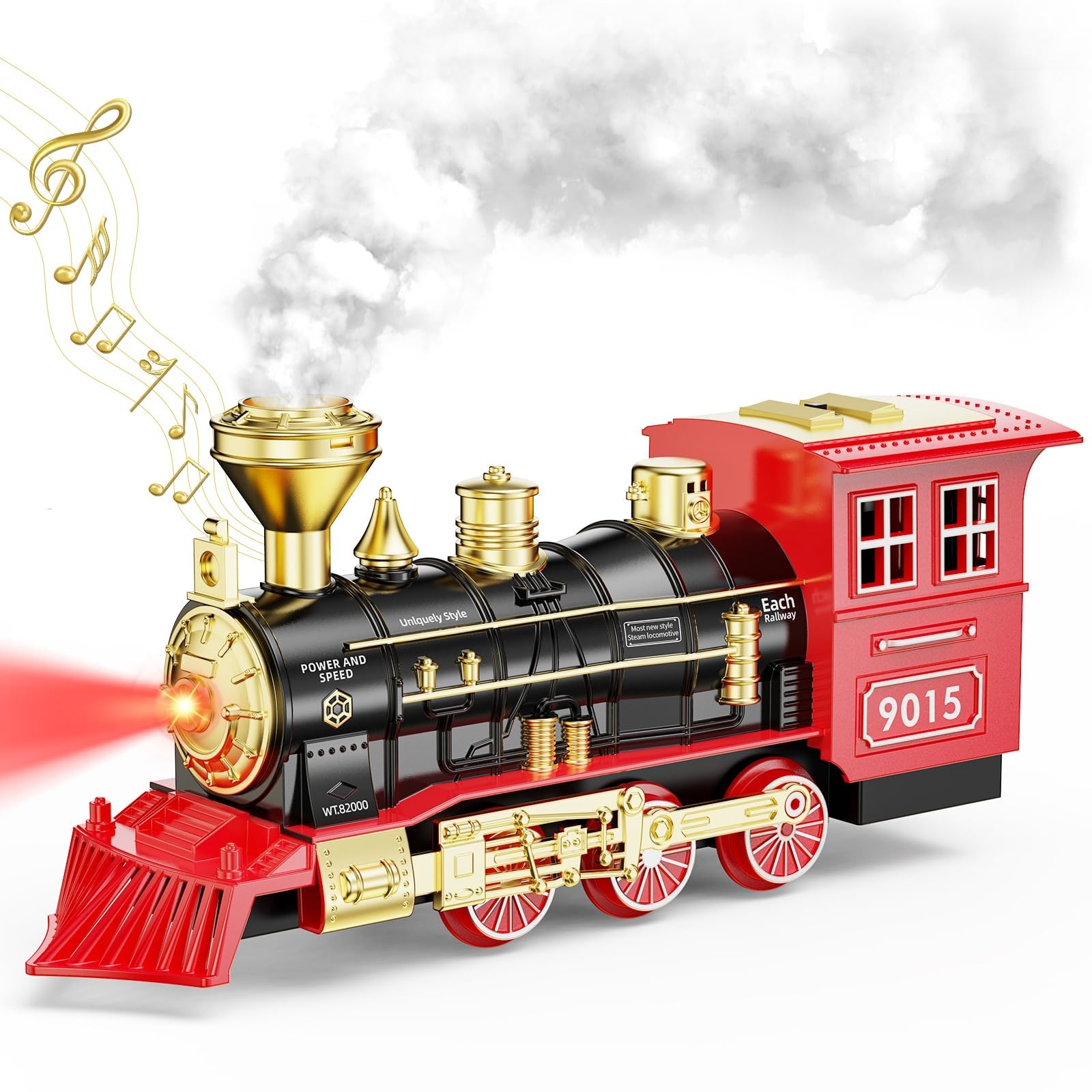 Steam Locomotive Train Toy with Smoke, Lights & Sounds for Kids 3-7+ Years