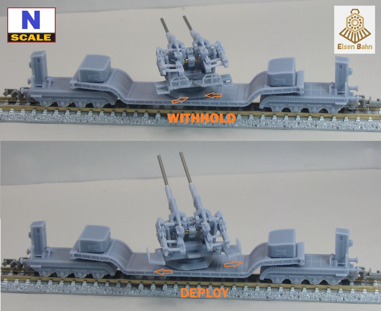 1/160 (N-scale) WWII German 128mm Flak on Heavy Flatcar /w wheels resin kit