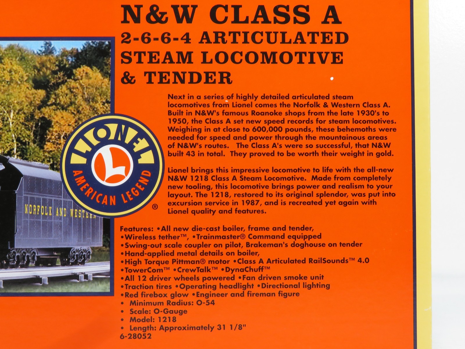 Lionel 6-28052 N&W Class A 2-6-6-4 Steam Locomotive LN