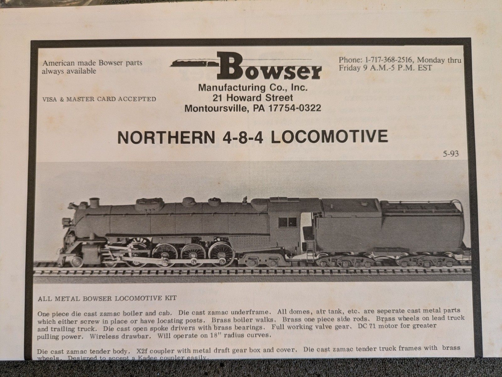 HO 4-8-4 w/ Tender Northern Kit RARE! NIB NOS # 100475
