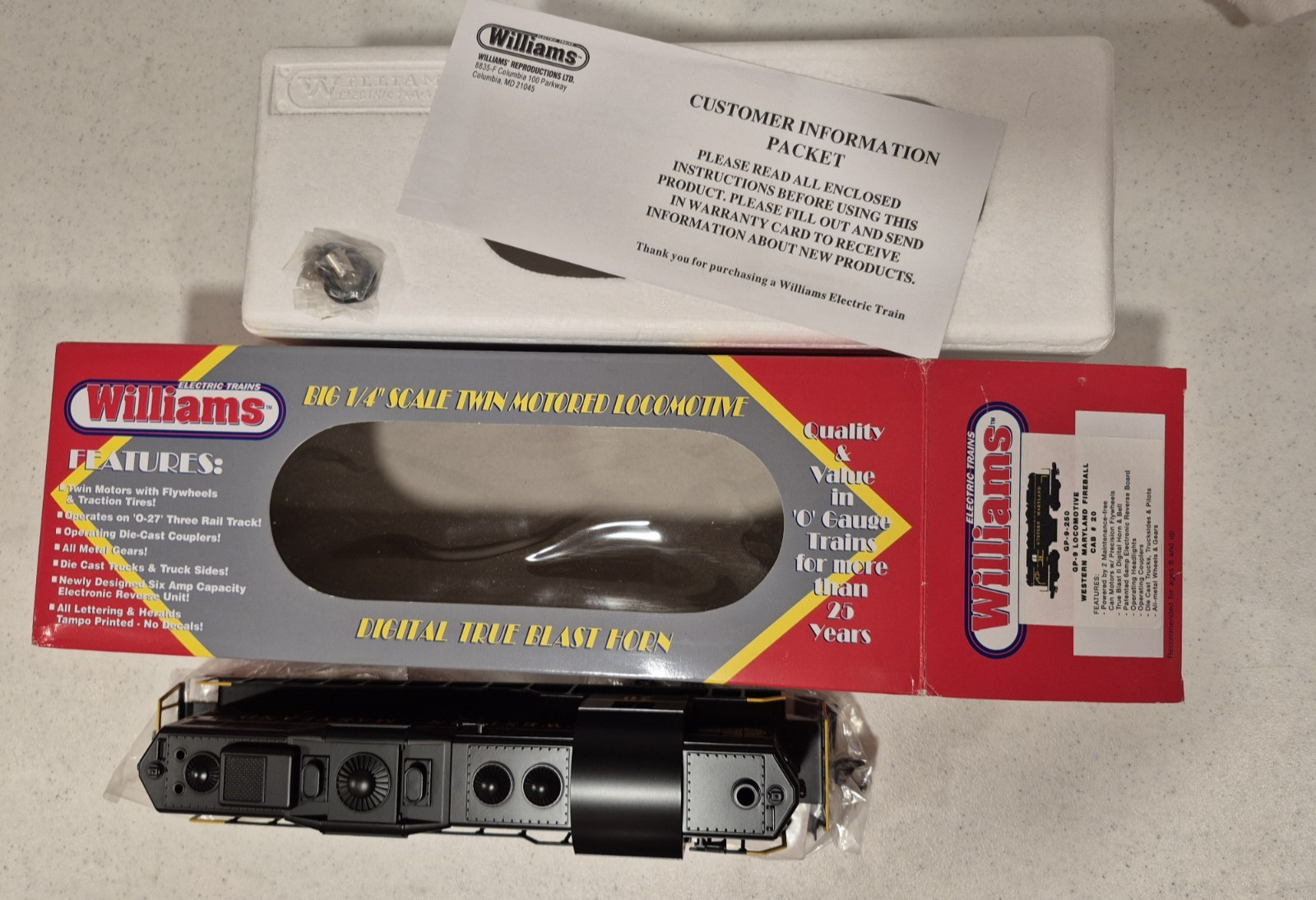 Williams O Gauge Western Maryland Fireball GP-9 Diesel W/Trueblast Horn/ Bell LN