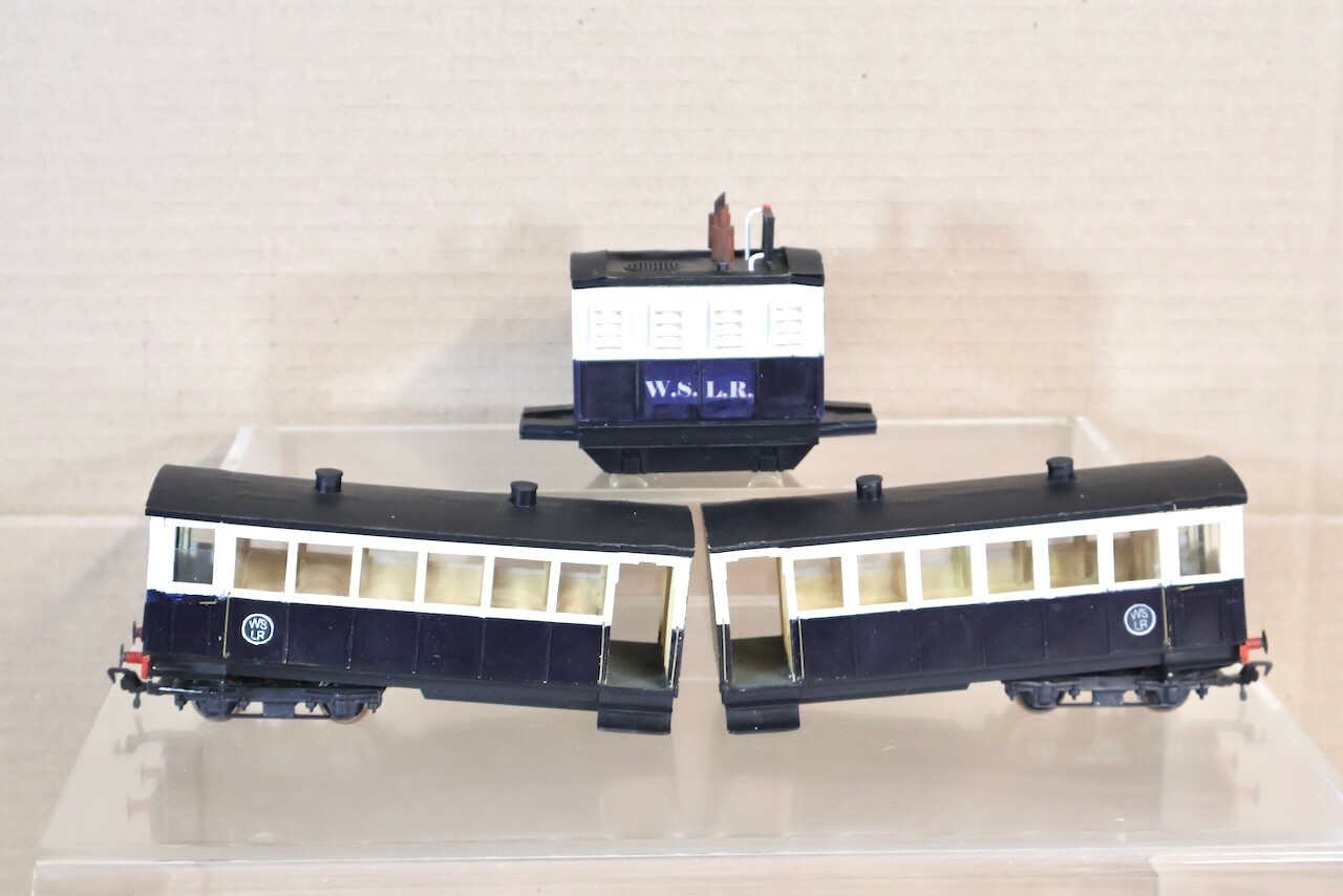 KIT SCRATCH BUILT O-16.5 WSLR DIESEL DMU LOCOMOTIVE & COACH SET ol
