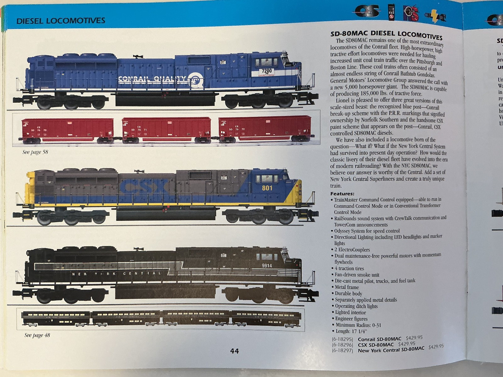 Lionel 6-18295 CONRAIL SD-80MAC Diesel Locomotive Mint in box, Blt 2002-03