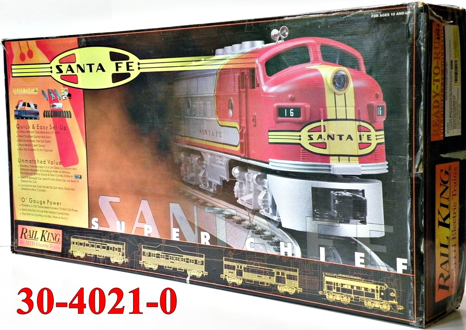 MTH 30-4021-0 Santa Fe F3 Diesel Set w/3-Pass.Cars Track & Transformer 1998